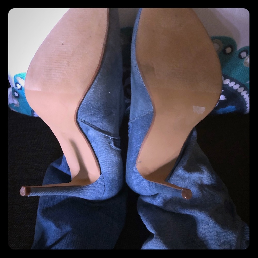 Blue jean thigh heel boots
